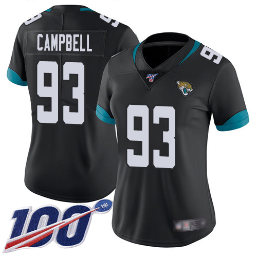 Nike Jacksonville Jaguars #93 Calais Campbell Black Team Color Women Stitched NFL 100th Season Vapor Limited Jersey